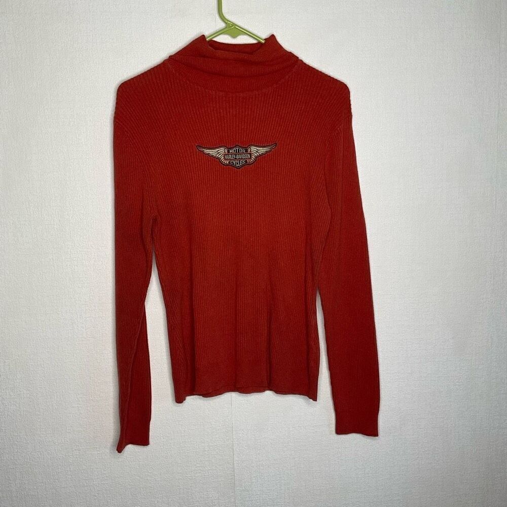 Harley Davidson Women's Turtleneck Rib Embroidered Pullover Sweater Size L‎